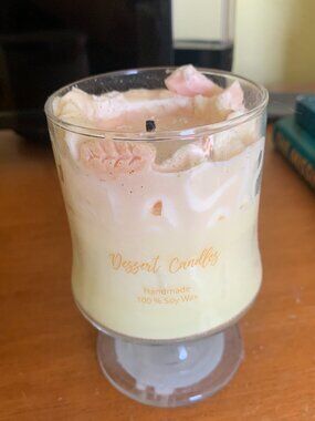 Handmade 100% Soy Wax Dessert Candle in Footed Glass Jar - Gently Used